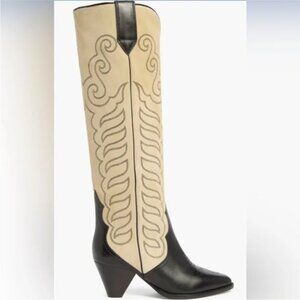 Isabel Marant Liela Black and Cream Western Knee-High Boots